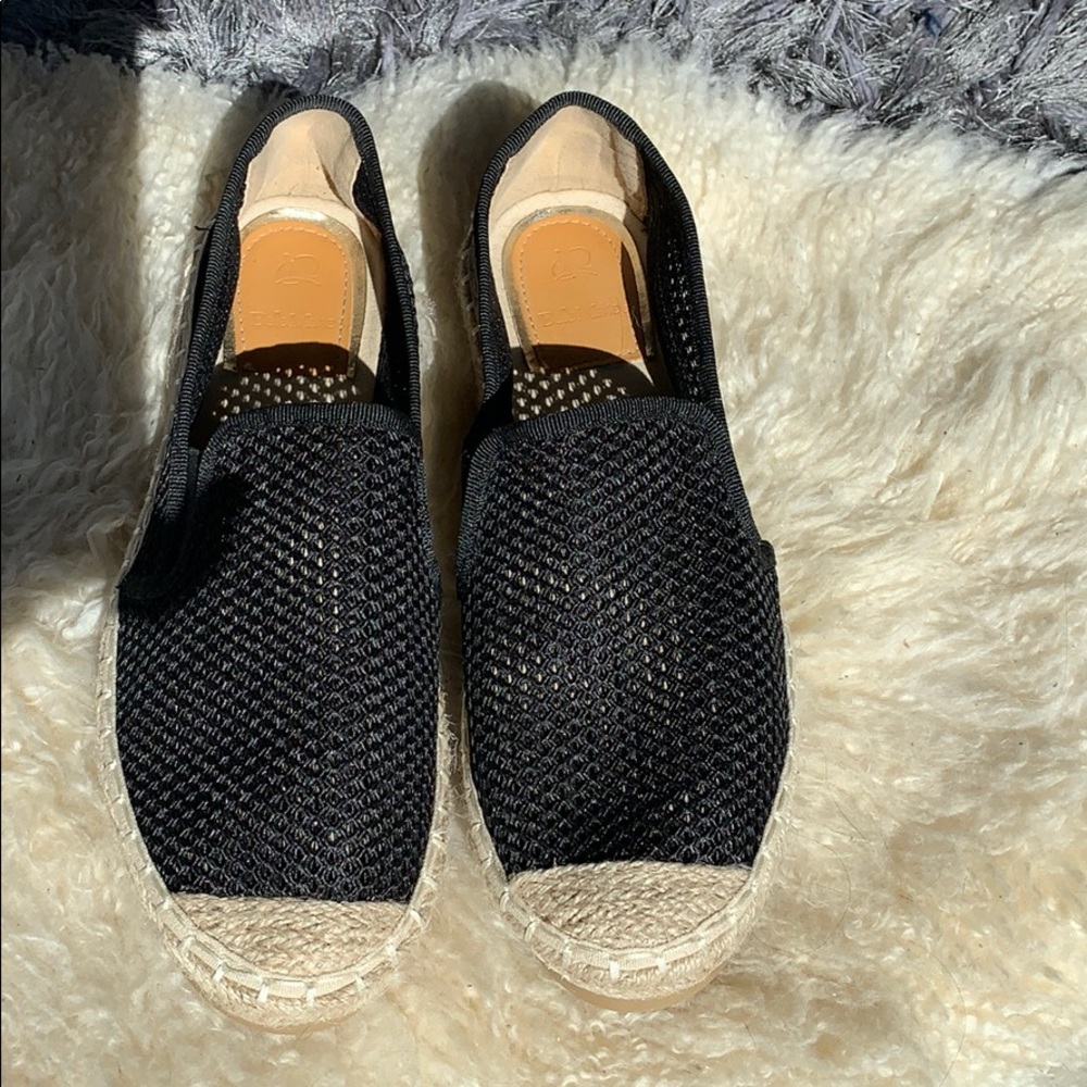 Black Espadrille slide ons.